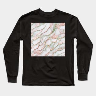 Lime green rose gold marble pattern Long Sleeve T-Shirt